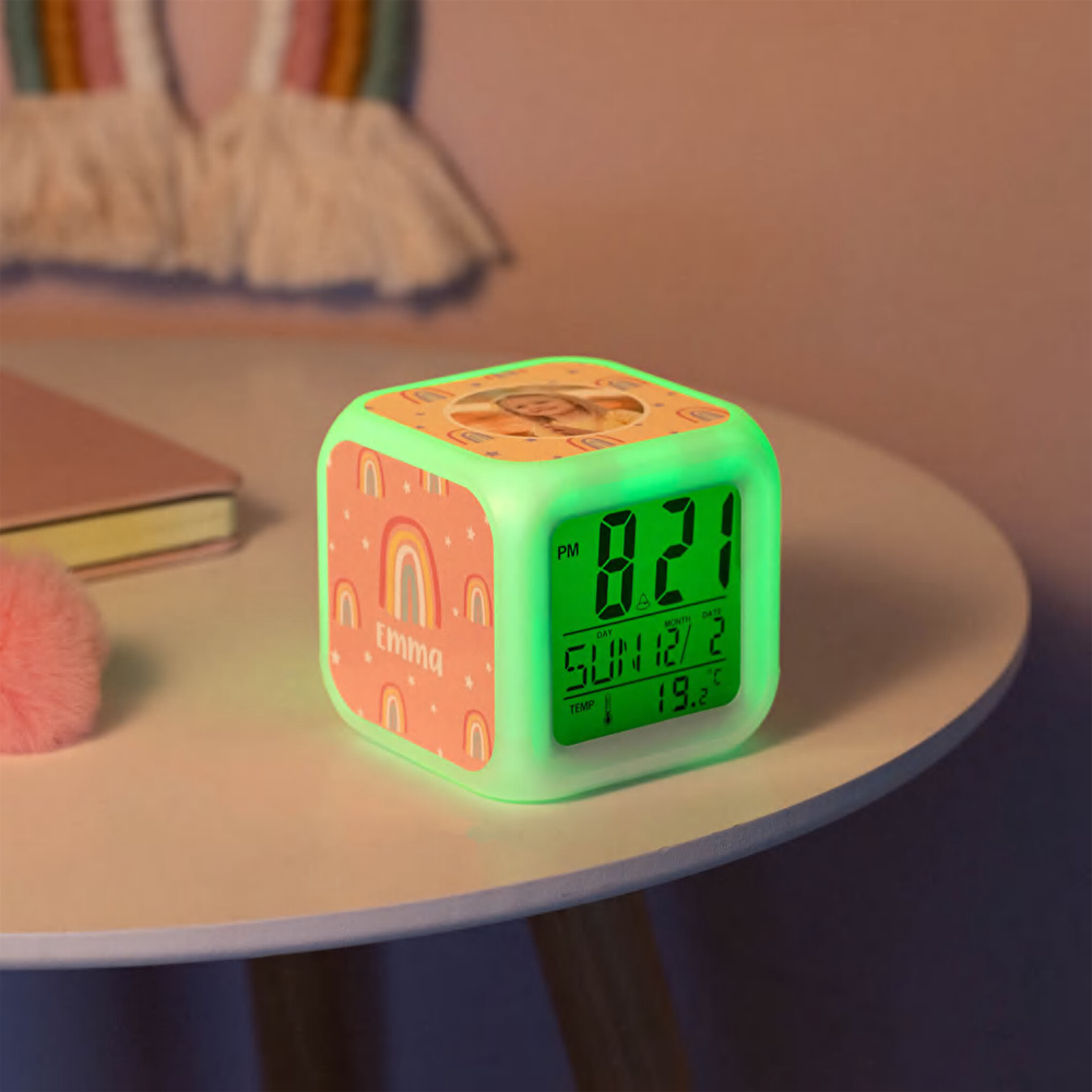 Reloj Despertador Luz De Colores Personalizado Dia Temp